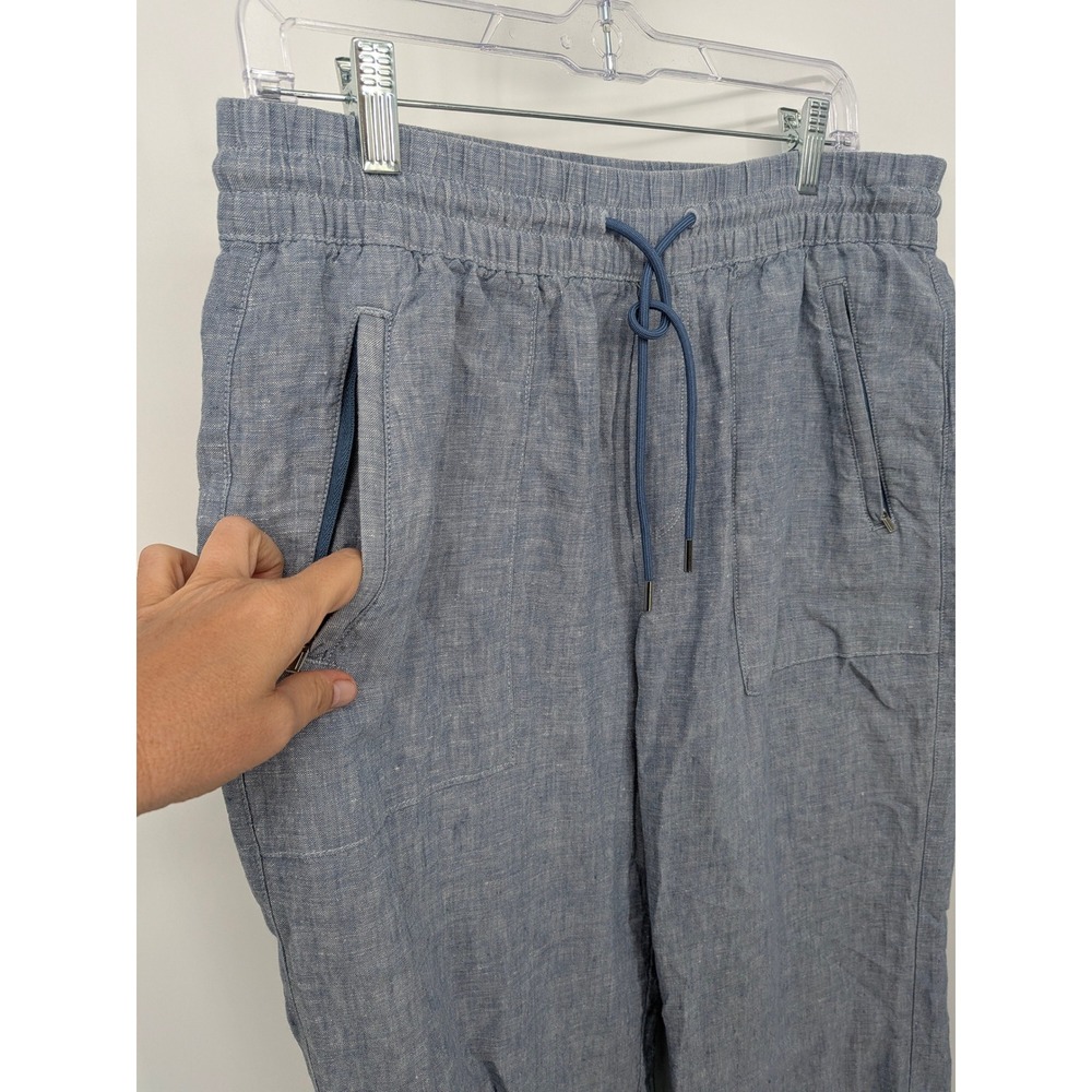 Athleta Linen Wide Leg Pants Women 8 Blue Pull On Elastic Waist Casual Coastal - Picture 3 of 8
